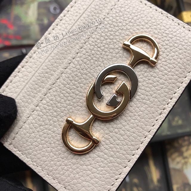 Gucci包 古馳卡包 570679 米白全皮 2019新款 互扣式馬銜扣 Gucci粒面皮革單卡包  gudj1451